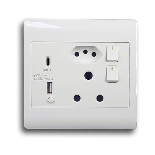 SYNERJI S/S 4X4 RSA SNG 3 PIN EUR + USB A & USB C