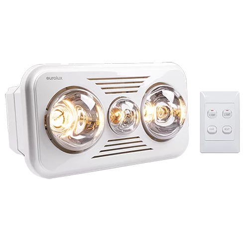 Eurolux Rectangular 3-in-1 Bathroom Heater, Light & Extractor (White)