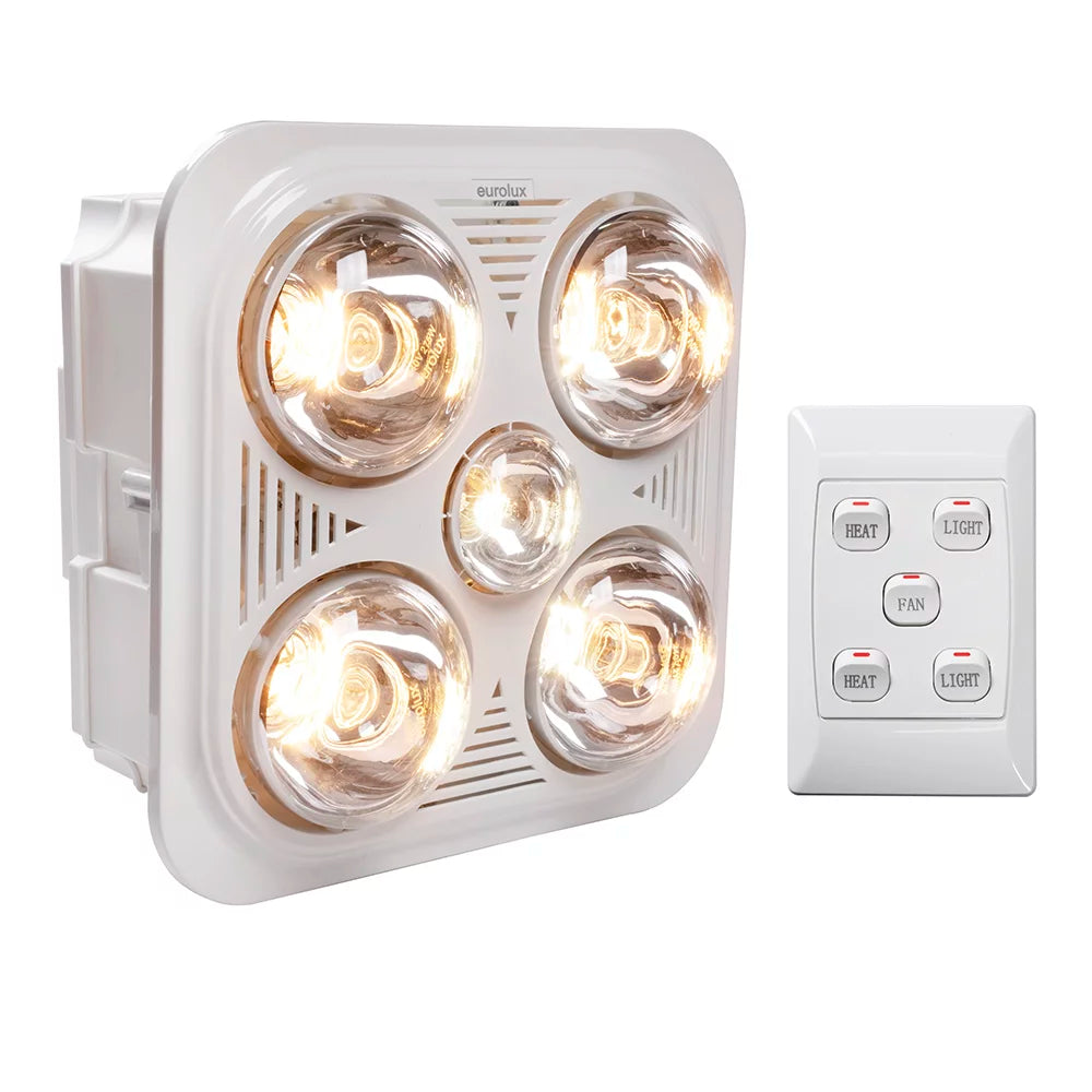 Eurolux Square 3-in-1 Bathroom Heater, Light & Extractor (White)