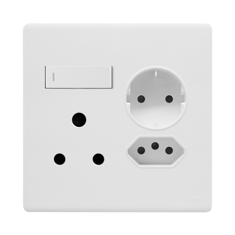 SYNERJI 4x4 RSA Double + Euro + Schuko Socket (White)