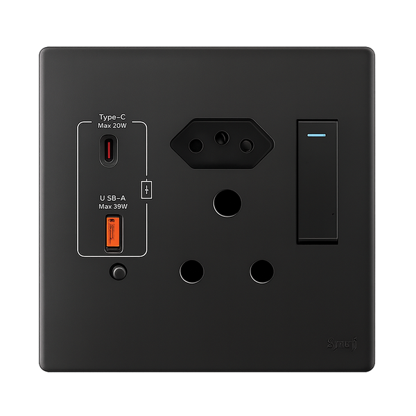 SYNERJI 4x4 RSA Double + 3 Pin Euro + 2x USB Socket (Matt Black)