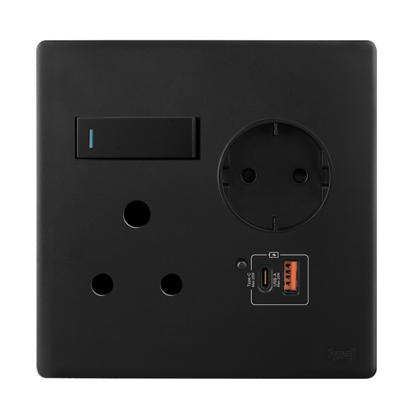 SYNERJI 4x4 RSA Double + Euro + Schuko + 2x USB Socket (Matt Black)