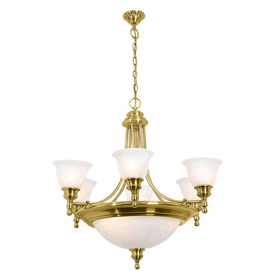 Chandelier 9 lights alabaster glass (antique brass)